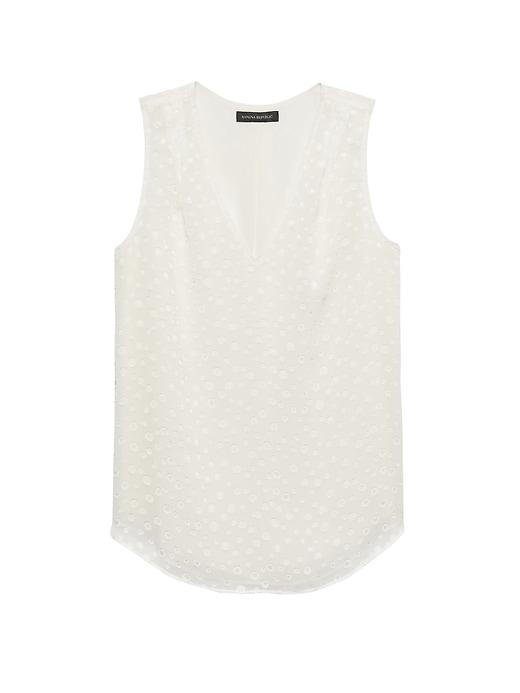 Banana Republic Womens Fringe-dot Pleated Drapey Tank White Size Xl