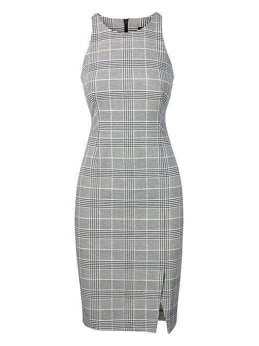 Banana Republic Womens Petite Plaid Bi-stretch Racer-neck Sheath Dress Gray Glenplaid Size 2
