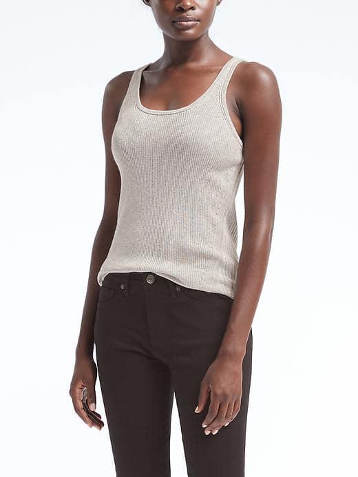 Banana Republic Womens Silk Cashmere Ribbed Tank - Heather Gray