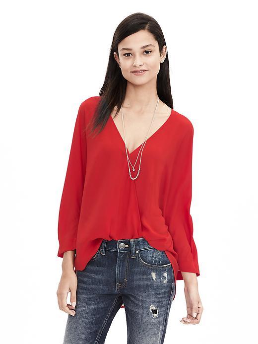 Banana Republic Dolman Faux Wrap Blouse Size L Petite - New Vermillion