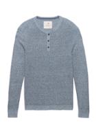 Banana Republic Mens Heritage Silk Linen Textured Henley Sweater Mist Blue Size L