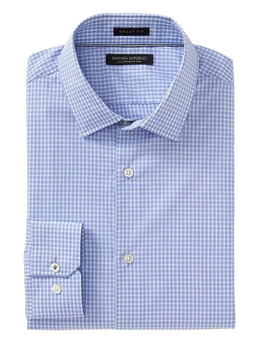 Banana Republic Mens Grant Slim-fit Supima Cotton Gingham Shirt Riviera Blue Size L