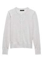 Banana Republic Womens Machine-washable Merino Wool Metallic Cropped Cardigan Sweater Gray With Silver Size S