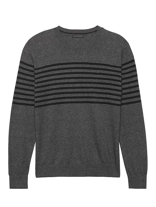 Banana Republic Mens Cotton Stripe Crew-neck Sweater Gray Heather Size Xxl