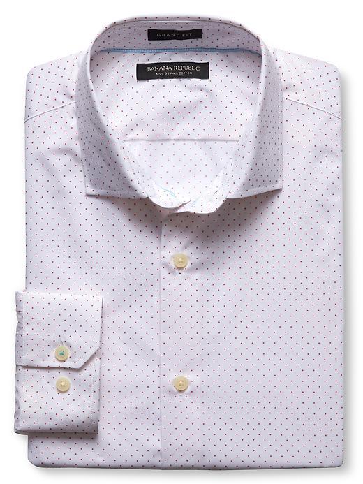Banana Republic Mens Grant Fit White Dot 120s Supima Cotton Shirt Size L Tall - Holiday Orange