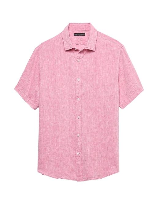Banana Republic Mens Camden Standard-fit Linen Shirt Miami Pink Size Xxs
