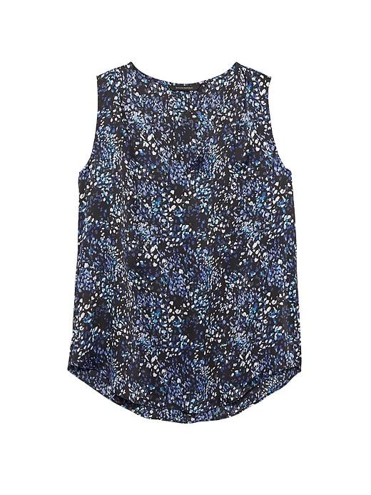 Banana Republic Womens Print Pleated Drapey Tank Blue Print Size S