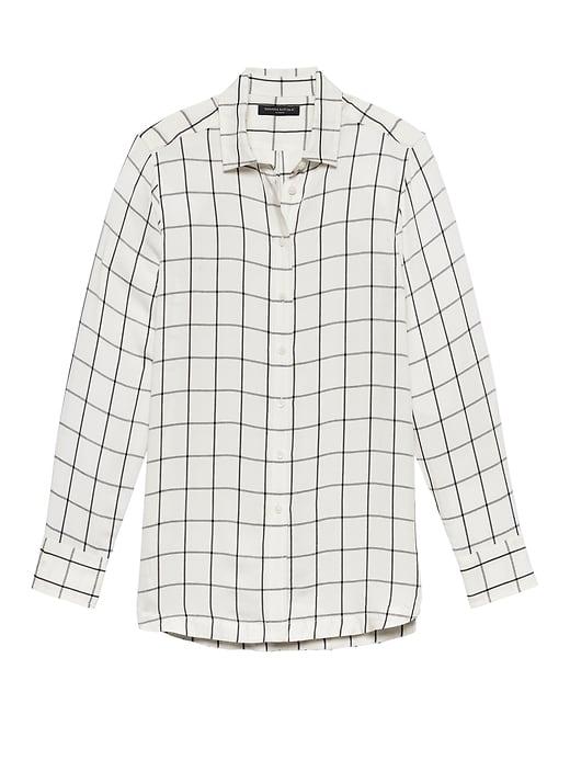 Banana Republic Womens Parker Tunic-fit Windowpane Plaid Shirt White Size Xs