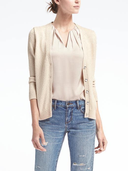 Banana Republic Womens Shine V Neck Cardigan - Cream