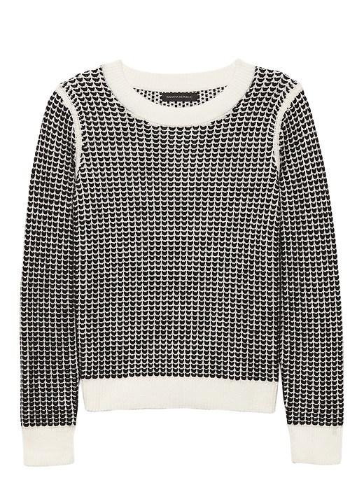Banana Republic Womens Heart-stitch Crew-neck Sweater Damask White & Black Size M