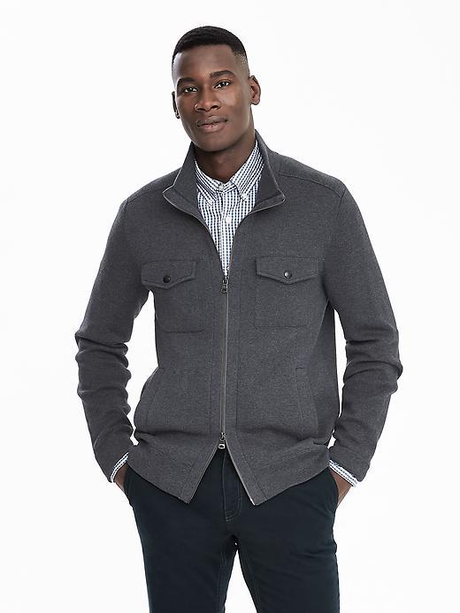 Banana Republic Mens Double Zip Admiral Jacket Size L Tall - Dark Charcoal Heather