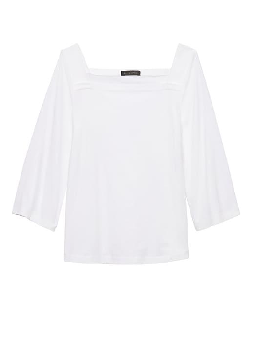 Banana Republic Womens Stripe Wide-sleeve Square Neck Top White Size L