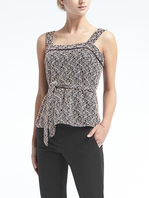 Banana Republic Womens Belted Pinafore Top With Ladder Lace - Navy