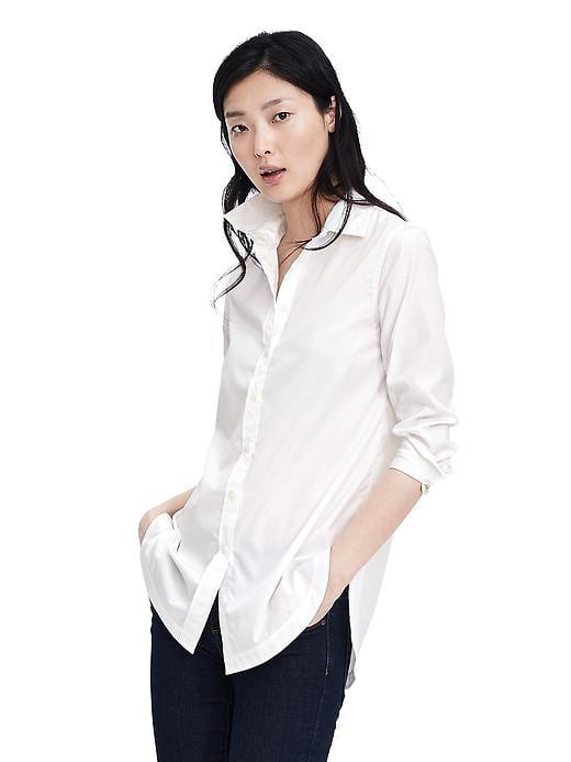 Banana Republic Womens Petite Parker Tunic-fit Super-stretch Shirt White Size S