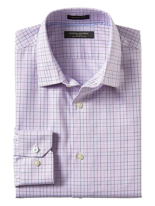 Banana Republic Mens Grant Slim Fit Non Iron Stretch Check Shirt - Lilac Blush
