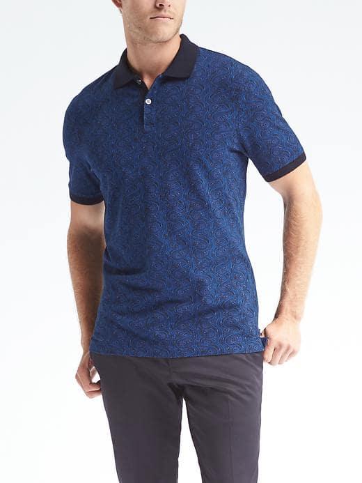 Banana Republic Mens Slim Pique Paisley Polo - Marbled Blue