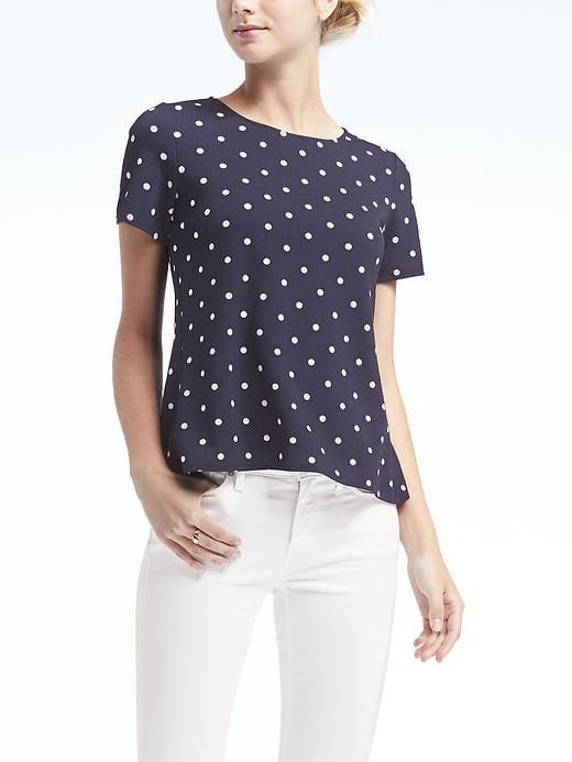 Banana Republic Womens Polka Dot Pom Pom Crossback Top - Navy