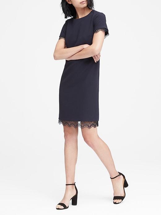 Banana Republic Womens Lace-trim Shift Dress Navy Size 4