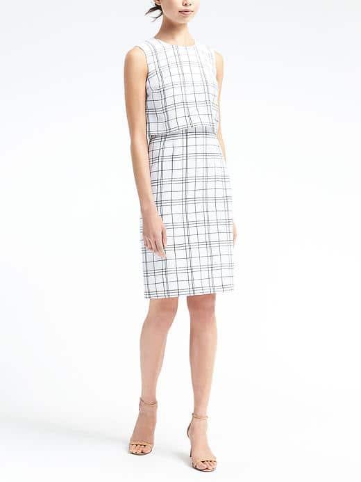 Banana Republic Womens Plaid Tiered Sheath Dress - White