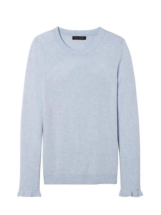 Banana Republic Womens Italian Superloft Ruffle Cuff Crew - Heather Light Blue