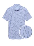 Banana Republic Mens Grant Slim-fit Luxe Poplin Print Shirt Damselfish Blue Size M