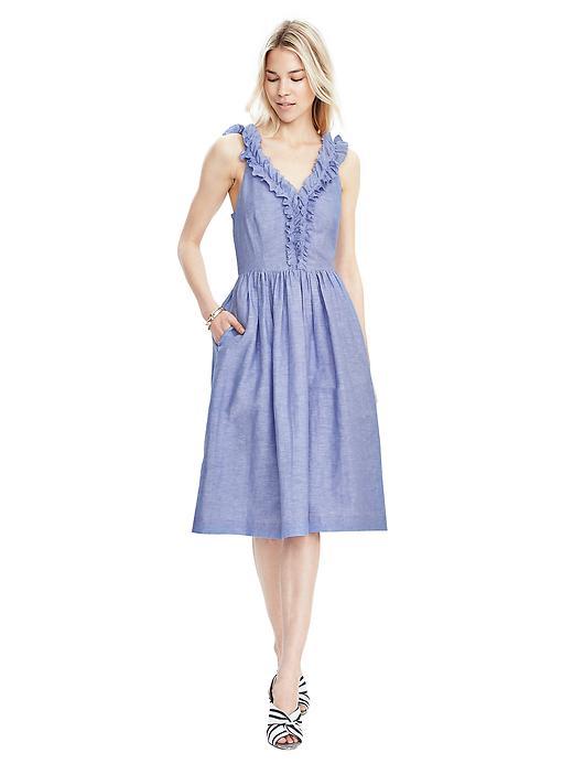 Banana Republic Womens Ruffle Neck Vee Dress Size 0 - Wild Blue