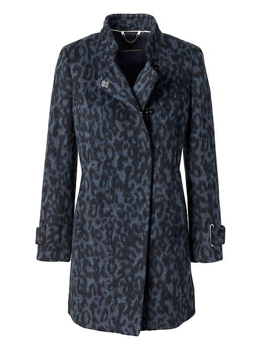 Banana Republic Animal Print Long Coat - Navy