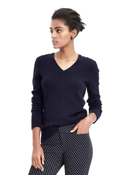Banana Republic Button Back Vee Pullover Sweater - Preppy Navy