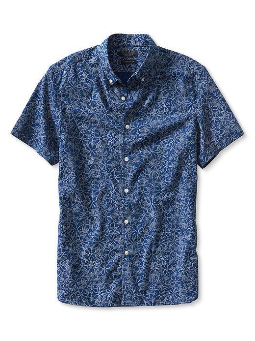 Banana Republic Mens Short Sleeve Custom 078 Wash Shirt Size L Tall - Navy Star