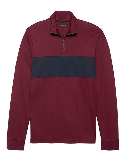 Banana Republic Mens Luxury-touch Half-zip Chest-stripe T-shirt California Burgundy Red Size L