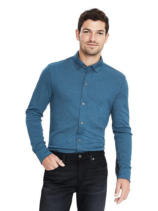 Banana Republic Long Sleeve Stripe Shirt - Marbled Blue