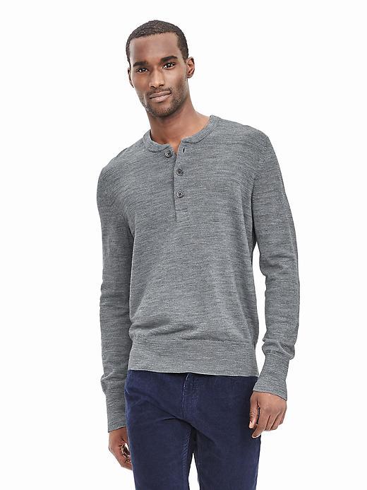 Banana Republic Mens Extra Fine Merino Wool Henley Pullover Size L Tall - Gray Heather