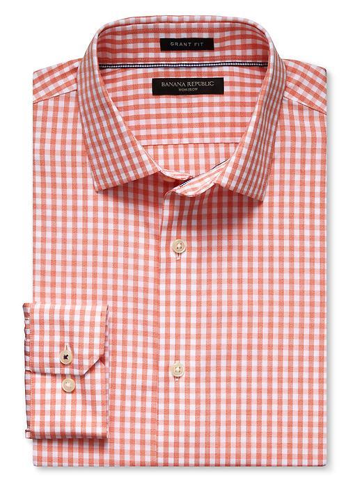 Banana Republic Mens Grant Fit Non Iron Gingham Shirt Size L Tall - Orange