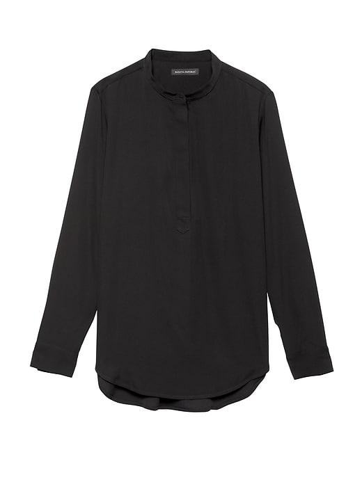 Banana Republic Womens Parker Tunic-fit Washable Stretch Silk Popover Shirt Black Size S