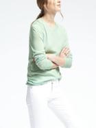 Banana Republic Womens Extra Fine Merino Wool Scallop Crew Pullover - Mint