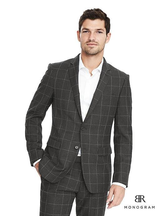 Banana Republic Slim Monogram Charcoal Windowpane Suit Jacket - Gray Texture