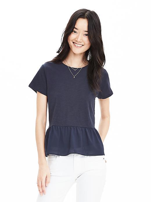 Banana Republic Womens Mixed Media Peplum Tee Size L - Preppy Navy