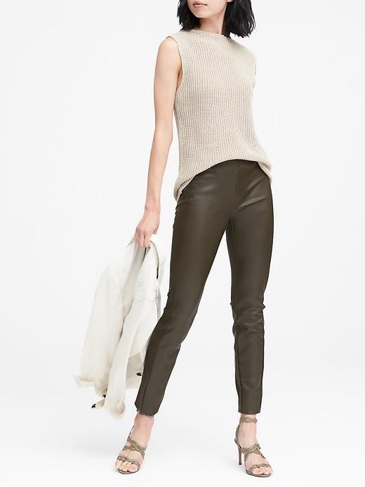 Banana Republic Womens Devon Legging-fit Vegan Leather Ankle Pant Dark Olive Size 2
