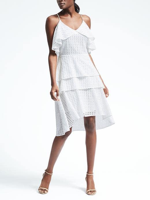 Banana Republic Womens Eyelet Cold Shoulder Flounce Dress - White