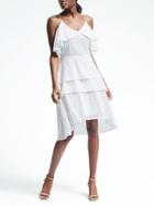 Banana Republic Womens Eyelet Cold Shoulder Flounce Dress - White