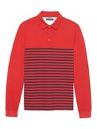 Banana Republic Mens Don';t-sweat-it Long-sleeve Stripe Polo Shirt Chili Pepper Red Stripe Size S