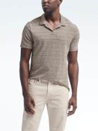 Banana Republic Mens Slim Pique Cotton Linen Stripe Polo - Horse Hair