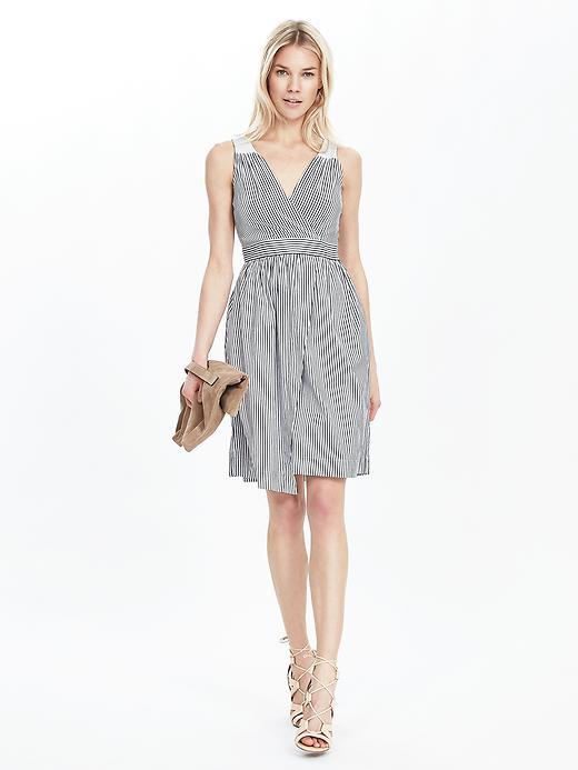 Banana Republic Womens Striped Crossover Fit And Flare Dress Size 0 - Blue Stripe