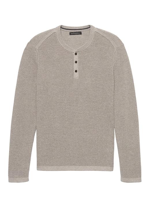 Banana Republic Mens Supima Cotton Textured Henley Sweater Light Khaki Size L