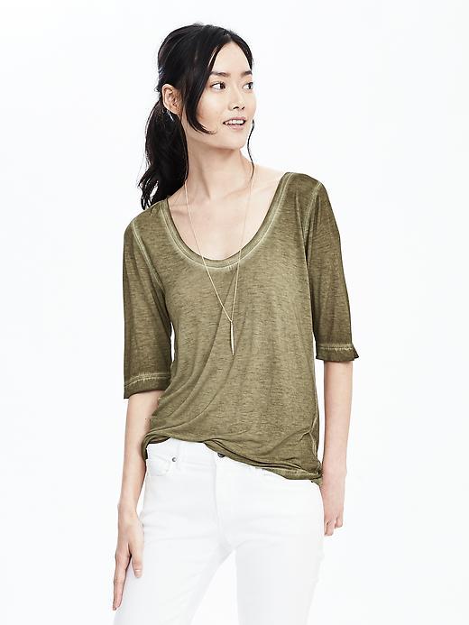 Banana Republic Womens Garment Dyed Scoopneck Tee Size L - Dark Cypress