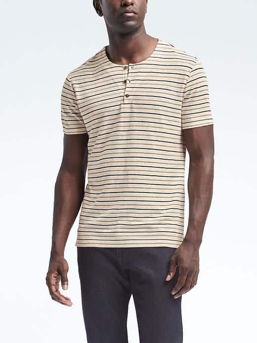 Banana Republic Mens Heritage Stripe Henley - Cream