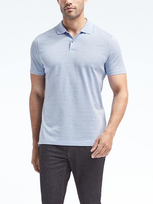 Banana Republic Mens Pique Birdseye Jacquard Polo - Cerulean Blue