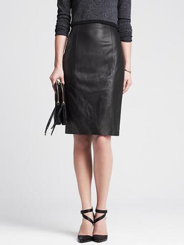 Banana Republic Womens Seamed Black Leather Skirt Size 0 - Br Black