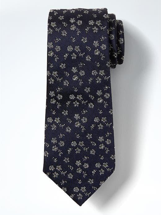 Banana Republic Sketch Flowers Silk Nanotex Tie - Navy