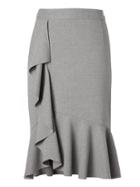 Banana Republic Womens Luxe Brushed Twill Ruffle Pencil Skirt Gray Size 14